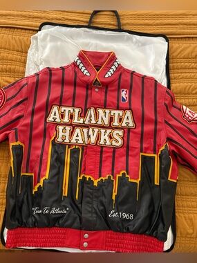 RARE JEFF HAMILTON ATLANTA HAWKS GENUINE LEATHER JACKET SIZE XL